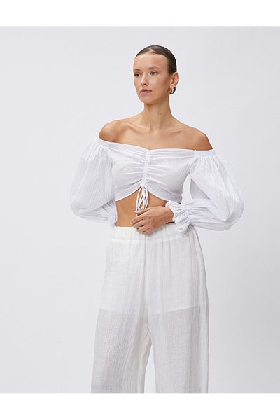 Koton Crop Off Shoulder Bluse mit Ballonärmeln