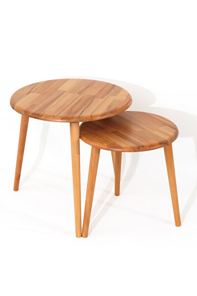 Fawdecor Yuvarlak Masif Doğal Tekli, 2'li, 3'lü Zigon Sehpa Set, Modern Masif...