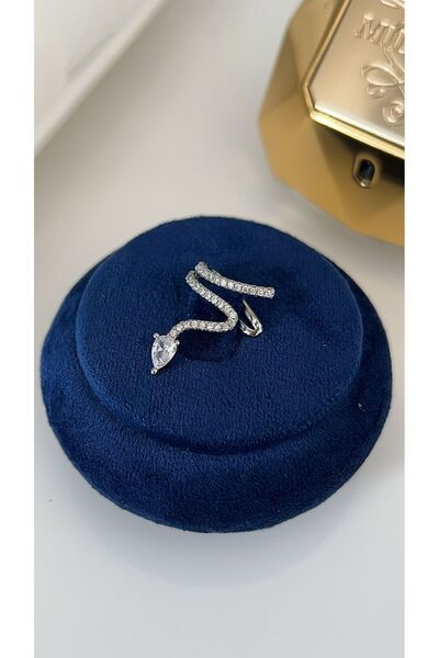 SU PERİSİ TAKI BİJUTERİ Vip Seri Gümüş Zirkon Taşlı Kıkırdak Küpe (Earcuff )