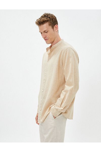 Koton Magnificent Collar Shirt Linen Blend Buttoned Long Sleeve