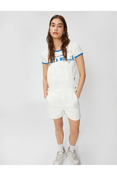 Koton Jeansoverall mit Gärtnertasche und detailliertem Riemen