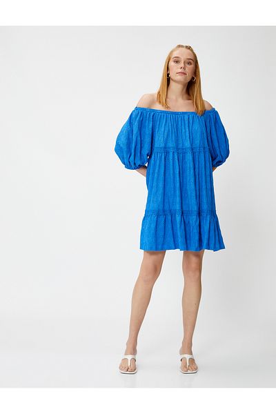 Koton Mini Scallop Dress Off Shoulder Lined