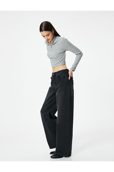Koton Wide Leg Denim Trousers Normal Waist - Loose Fit
