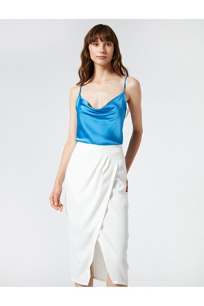 Koton Satin Blouse Scoop Neck Thin Straps