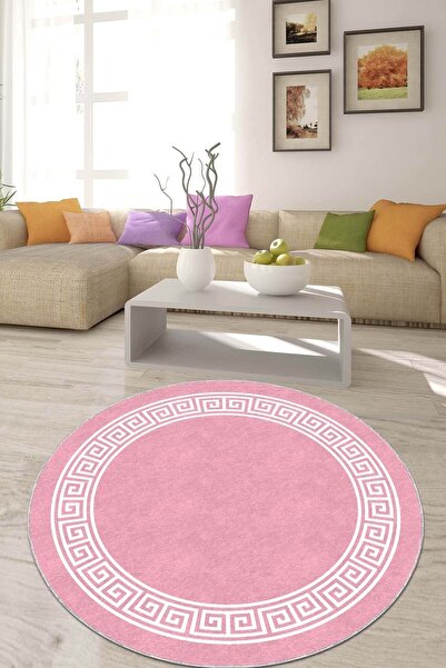 NeluxHome Kaymaz Tabanlı Makinede Yıkanabilir Versace Desen Modern Yuvarlak H...