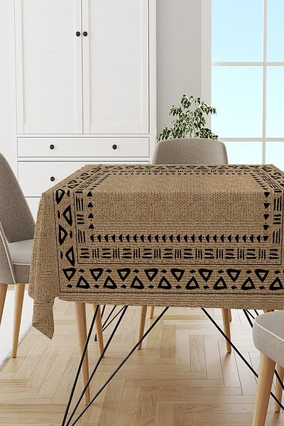 Viva Home Premium Washable Stain Resistant Thai Feather Velvet Fabric Straw Look Tablecloth Mso186