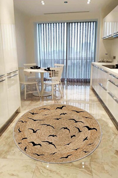 Viva Home Hasır Görünümlü Leke Tutmaz Kaymaz Tabanlı Yıkanabilir Yuvarlak Mut...