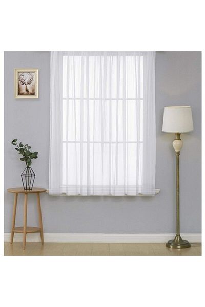 Belle Cose Pleatless Short Tulle Curtain Heating Honeycomb Top Plain Tulle Curtain White