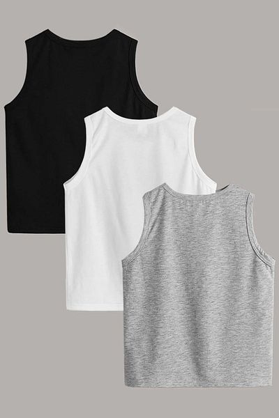 MADALİNA Boy 95% Cotton Gray Navy Blue White 3-Piece Undershirt