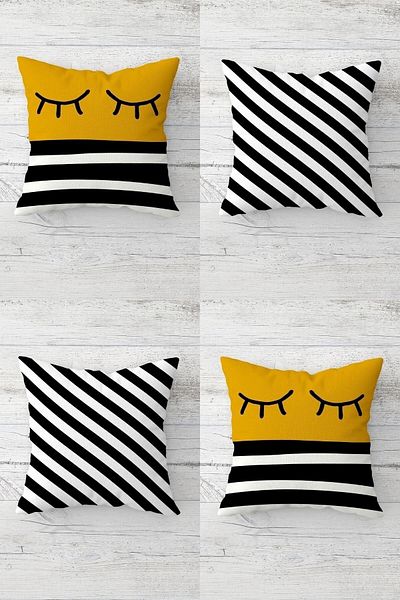 on the clouds Striped Eye Patterned Hidden Zippered Throw Pillow Cover Sofa Pillow Cover Set (4pcs)