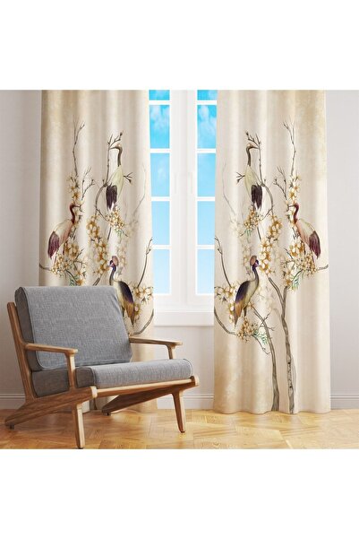 EVPANYA Κουρτίνα φόντου με μοτίβο πελαργών στο κλαδί, κουρτίνα συσκότισης (τιμή μονής πτέρυγας)