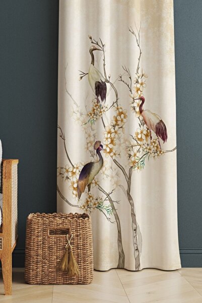 EVPANYA Κουρτίνα φόντου με μοτίβο πελαργών στο κλαδί, κουρτίνα συσκότισης (τιμή μονής πτέρυγας)