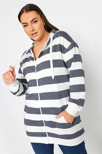 Stil Diva Hanorac cu dungi cu glugă, cu fermoar 302936