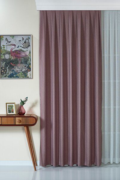 ELENOR Rose Gold Düz Fon Perde Erguvan Pembe - Pilesiz - Büzdürmeli Ekstrafor