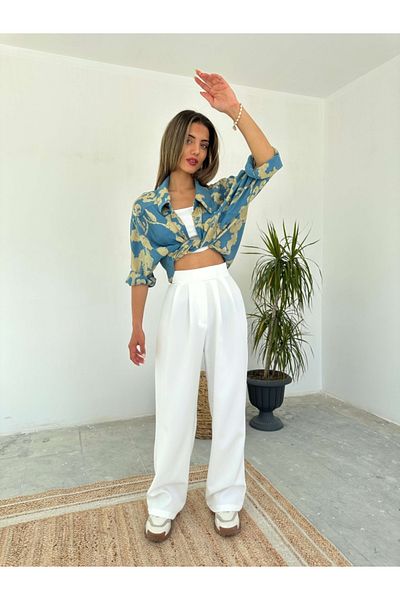 Elif Özbey Butik Παντελόνι με άσπρη πλισέ σχεδίαση