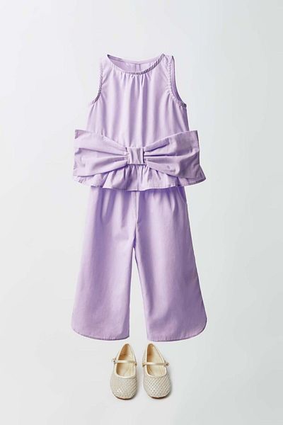 Magu Lilac Poplin Shirt and Pants Set for Girls