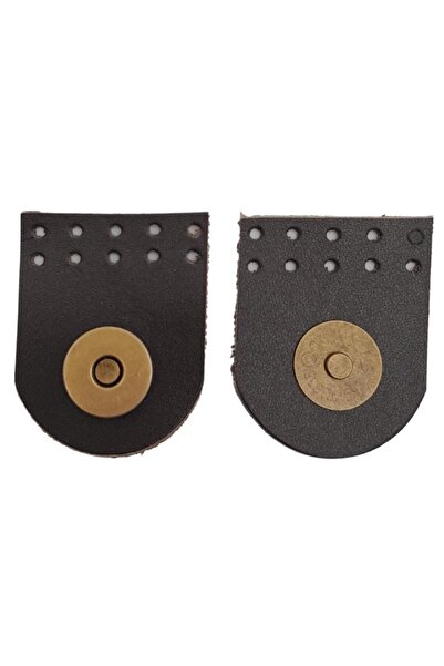 angel çanta aksesuar إكسسوار معدني عتيق بمغناطيس مفرد - جلد حقيقي، لون بني داكن