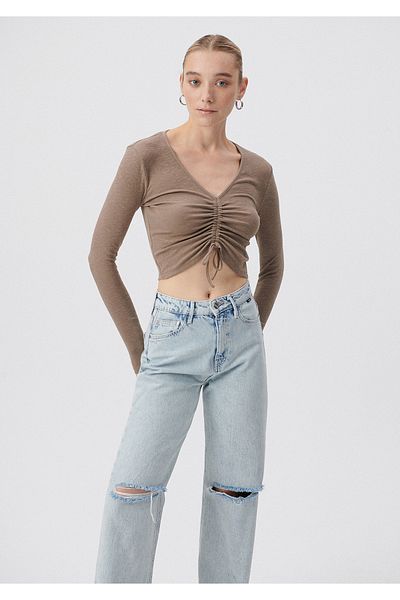 Mavi Gathered Brown Knitwear Crop / Short Cut 1611873-70380