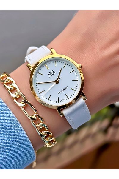 Q&Q Women's Wristwatch Leather White Cord Waterproof
