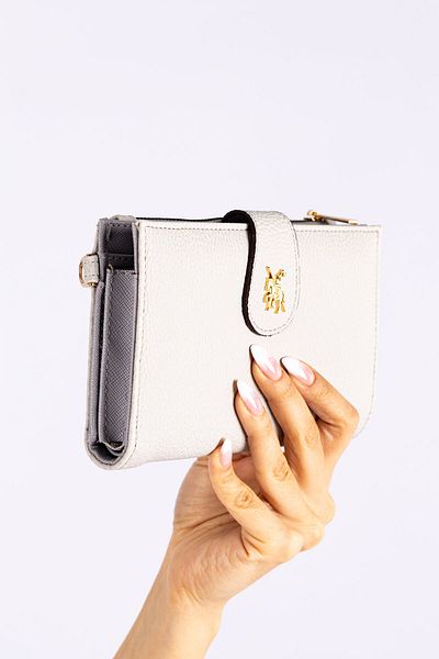 Getcho David Jones Jonna Women's Light Gray Chain Strap Cover Zipper Long Wallet Eye Hand Wallet