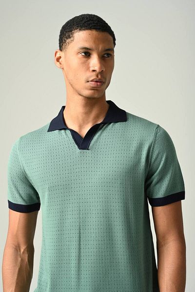 İLKCET MODA Ανδρικό πλεκτό μπλουζάκι με μοτίβο γιακά