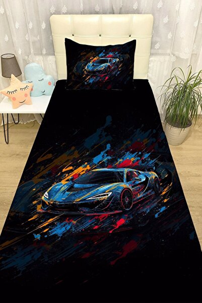 EVPANYA Araba 1 Desenli Yatak Örtüsü ve Yastık Kılıfı