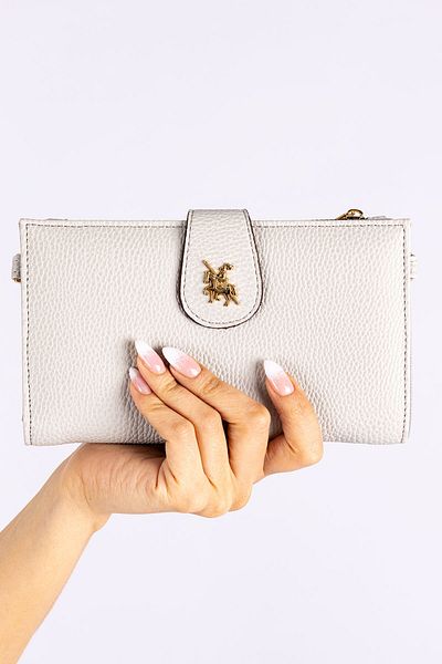 Getcho David Jones Jonna Women's Light Gray Chain Strap Cover Zipper Long Wallet Eye Hand Wallet