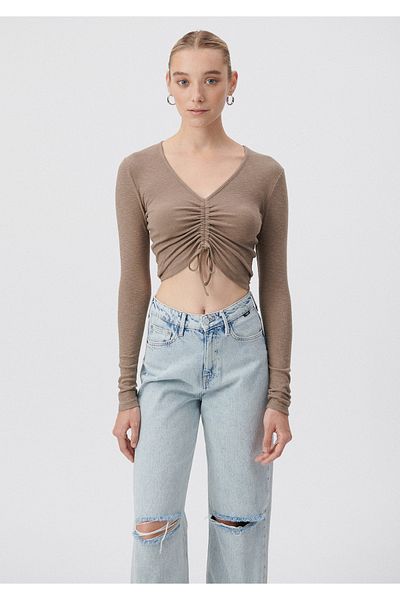 Mavi Gathered Brown Knitwear Crop / Short Cut 1611873-70380
