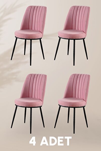 MYMASSA Gold Sandalye - Pembe - Metal Siyah Ayak (4 ADET) - Salon Sandalyesi ...