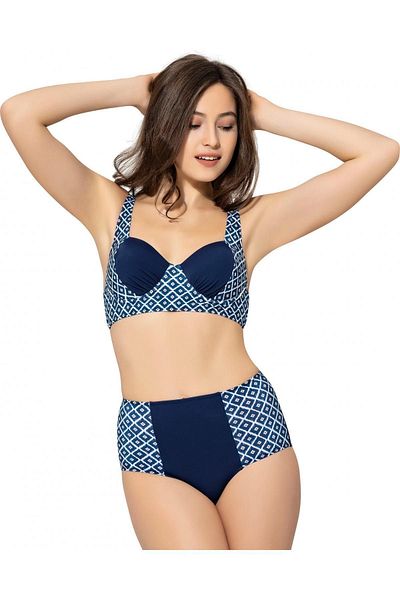 Argisa Strapless High Waist Patterned Bikini 5009 Navy Blue