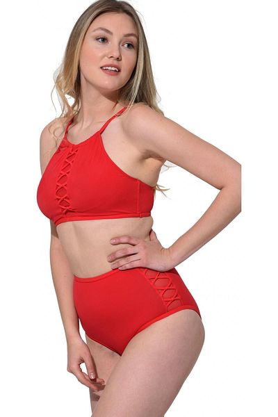 Argisa Tulle Laced High Waist Bikini 5021 Red