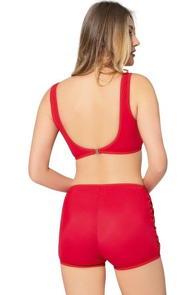 Argisa Women's Tulle Detailed Bikini Set with Shorts Red