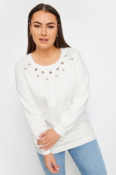 Stil Diva Large Size Crew Neck Eyelet Detailed Long Sleeve Sweatshirt302996