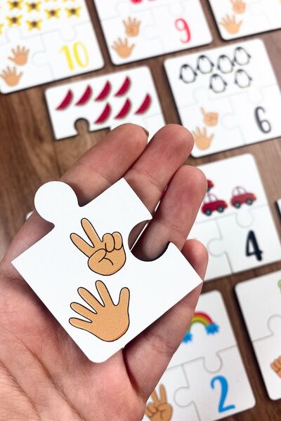 Enjoymydesign I'm Learning Numbers 10-Piece Wooden Three Piece Matching Game Preschool Wooden Educational Toy