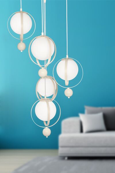 Begüsa Jüpiter 5.li Avize Beyaz Beyaz Cam