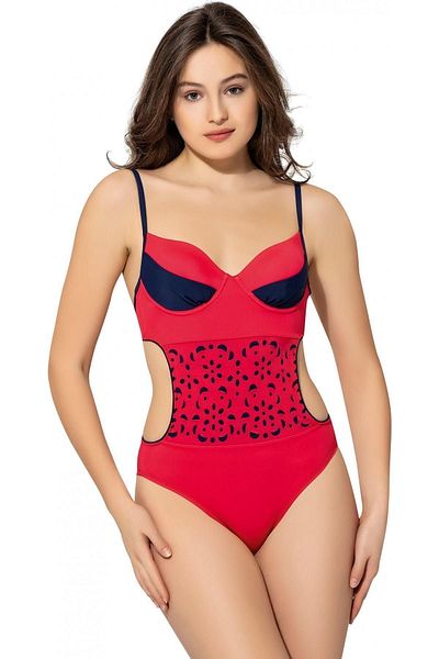 Argisa Laser Cut Mesh Colorful Swimsuit 6007 Red