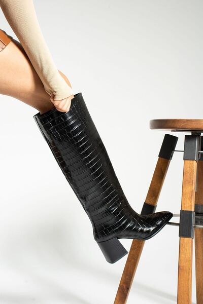 Seniorah Γυναικείες μπότες με τακούνι Çuha Black Crocodile Skin