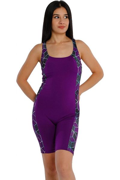 Argisa Striped Patterned Swimsuit with Long Shorts 6529 Purple