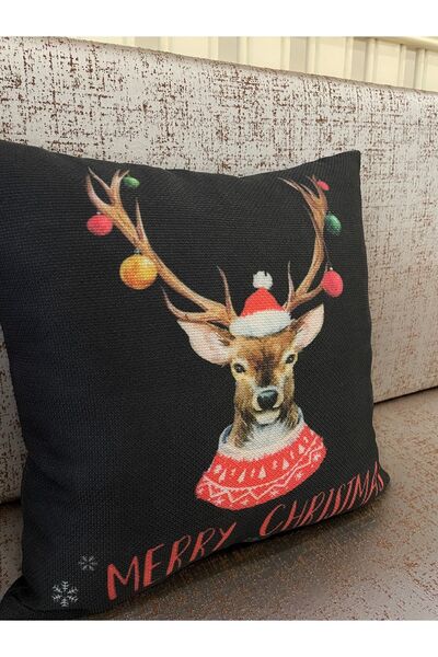 Brillant Yılbaşı Geyik Desenli Keten Görünümlü Kırlent Yastık Kılıfı - Siyah ...