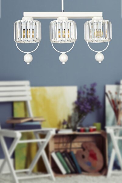 Begüsa Galon 3.lü Lux Kristal Beyaz Sıralı Avize