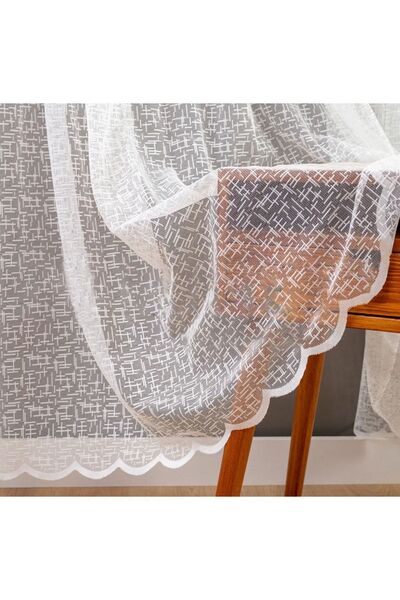 Evdepo Home Crown Geometric Pattern Sparse Pleat, Tulle Curtain Single Wing - Ecru