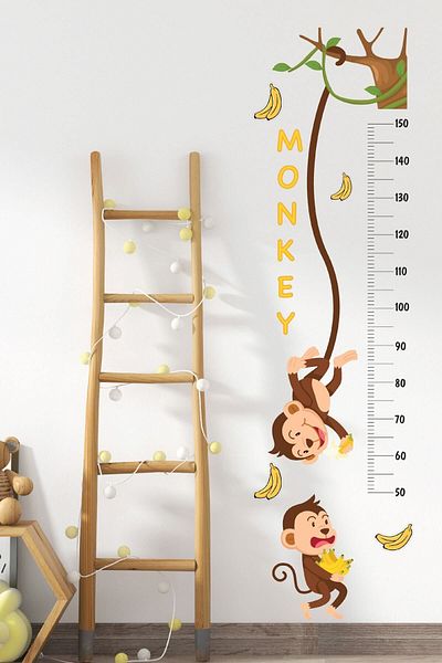 212shop Monkey Themed Kids Room Height Measurement Wall Sticker
