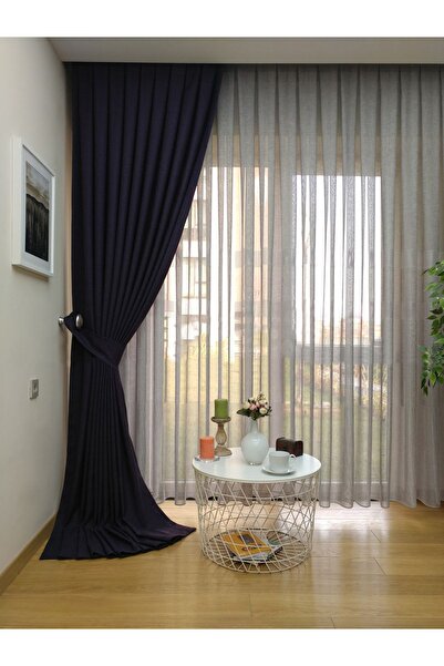 Evdepo Home Taç Mor Düz Renk Keten Fon Perde, Pilesiz Düz Dikim, Ekstrafor Bü...
