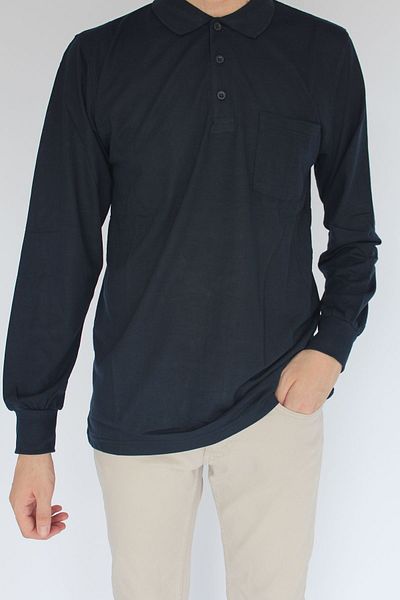 nobility jean Men's Long Sleeve Navy Blue Polo Collar Tshirt Seasonal Cotton Casual Cut Pocket Dad T-Shirt