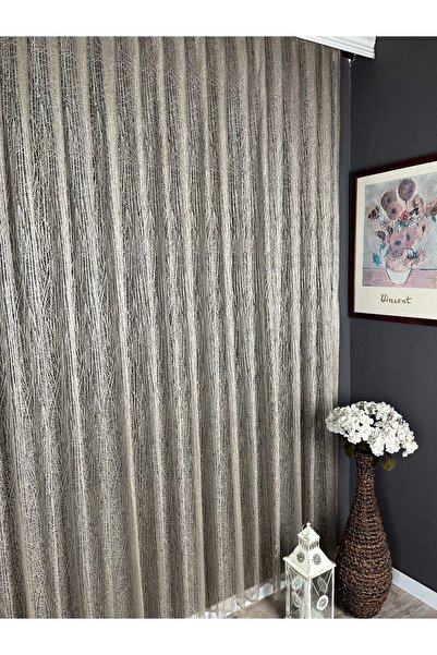 Evdepo Home Μπεζ Ice Cracks - Κανονική (μεσαία) πλισέ και τούλι κουρτίνα μονή...