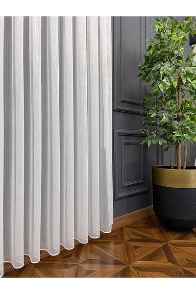 Evdepo Home Ready-to-Wear Extra-forced Pleatless Flat Planting Thin Striped Tulle Curtain Single Wing
