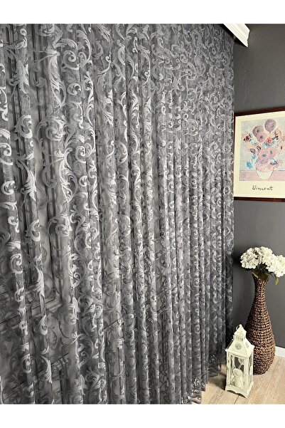 Evdepo Home نمط شال التاج عادي (متوسط) مطوي، ستارة من التول بجناح واحد - رماد...