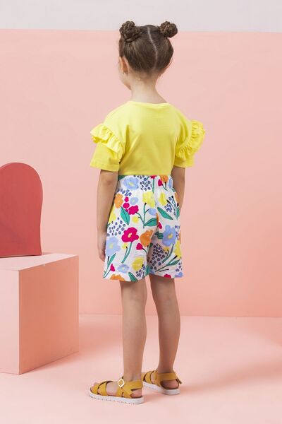 DMB KİDS Yellow Floral Patterned Girl's Shorts Skirt Set