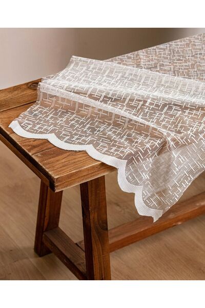 Evdepo Home Crown Geometric Pattern Regular (Medium) Pleat, Tulle Curtain Single Wing - Ecru