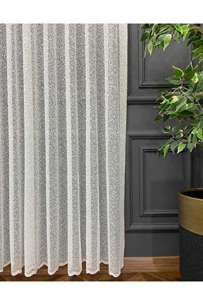 Evdepo Home Ecru Color Sand Pattern Knitted Sewing on Tulle and Extrafor Shirring